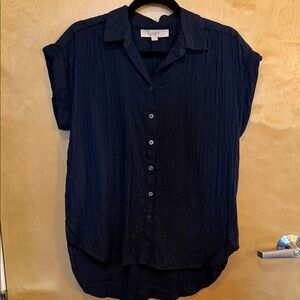 LOFT Navy Short-Sleeve Button-Front Shirt Size Small